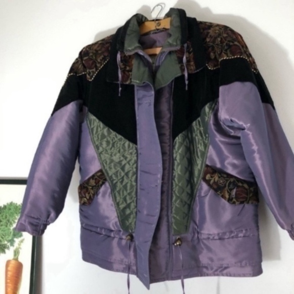 Vintage metallic purple and velvet puffer jacket